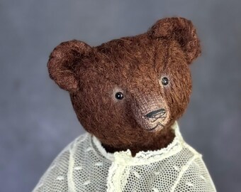 LITTLE Cora Mohair Teddy Bear OOAK Vintage Look Сhocolate colour Stuffed Animal Cute Soft Bear Toy Gift For Her Christmas gift bear