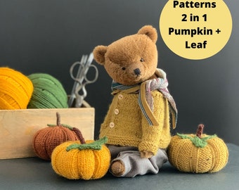 Knitted Pumpkin and Leaf Pattern: Rustic Fall Decor (PDF Pattern)