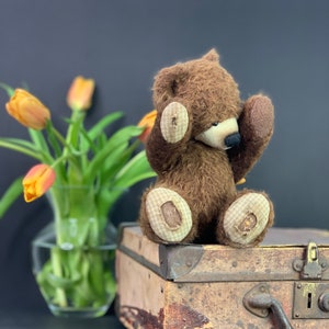 Very old brown teddy bear 9.84in. mohair Artist teddy bear OOAK teddy Easter gift teddy image 3