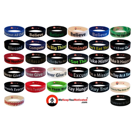 MOTIVATIONAL WRISTBANDS - Wear Your Motivation - Inspirational Sports  Bracelets Worn by top Pro Athletes - Choose Your Color / Message
