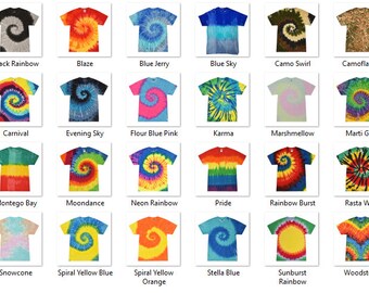 different types of tie dye shirts