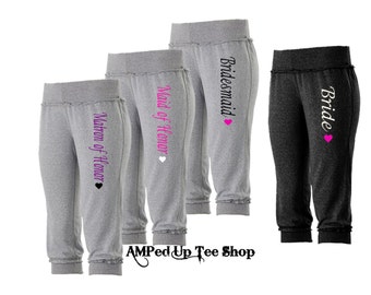 Bridesmaid Capris - Bridesmaid Pants, Bride Lounge Pants, Bridesmaid Lounge Pants, Bridal Party Pants