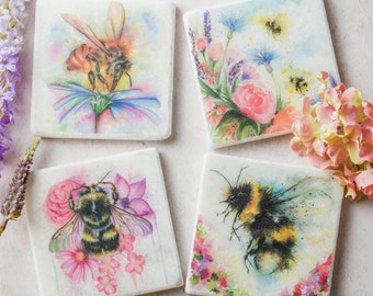 Italian marble Fluffy Bee Drinks Coasters