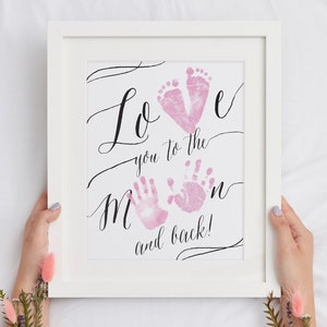 Ti amo fino alla luna e ritorno, ricordo stampato a mano, regalo di battesimo, file digitale A4