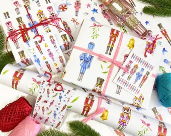 WRAP & Revel® F Nutcracker Toy Soldiers Folded Nutcracker Christmas Wrapping Paper Made in America 2 Feet x 10 Feet Folded Christmas Gift Wrap with Nutcracker Soldiers