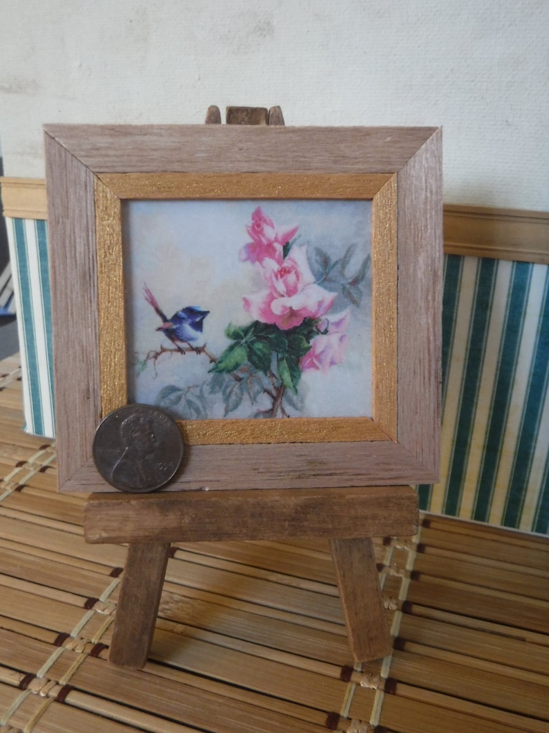1:12Doll House Miniature Gold Frame Art Wall Picture Autumn Scenery Oil Painting