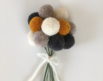 Pom Pom Flowers, Fall Flower Bouquet, Yarn Flowers, PomPom Flowers, Floral Arrangement, Wedding Bouquet, Centerpiece, Rustic Wedding Bought