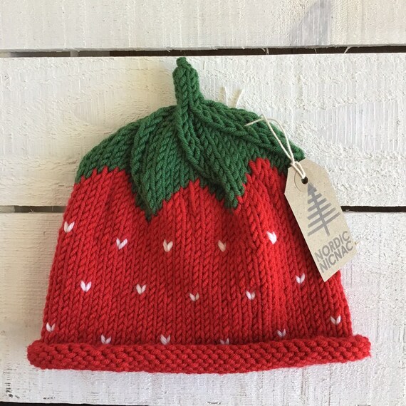 knitted strawberry hat