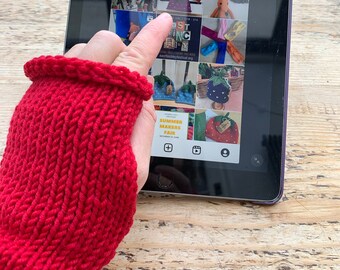 Wristwarmers in chunky merino wool- Red