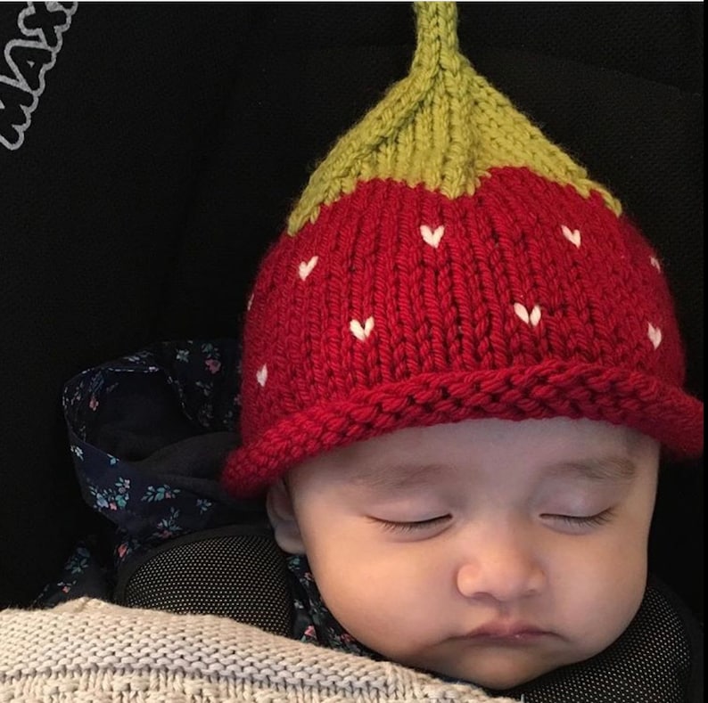 STRAWBERRY HAT Newborn to Adult Sizes Red Pure Merino Wool image 5