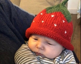 STRAWBERRY HAT - Newborn to Adult Sizes - Red - Pure Merino Wool