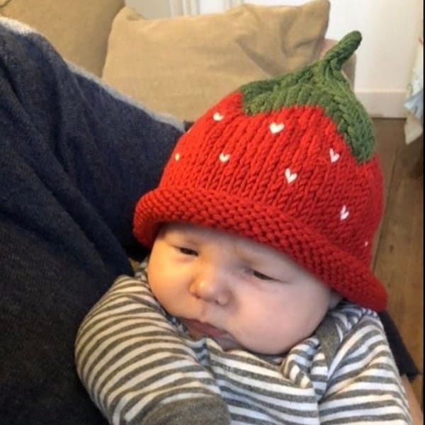 STRAWBERRY HAT - Newborn to Adult Sizes - Red - Pure Merino Wool