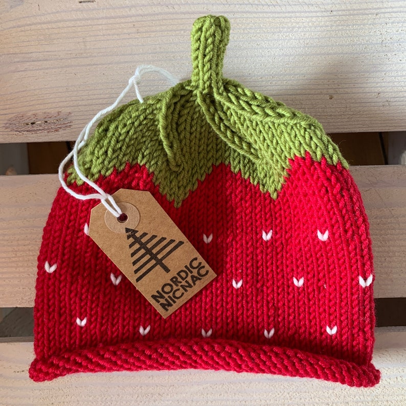 STRAWBERRY HAT Newborn to Adult Sizes Red Pure Merino Wool image 3