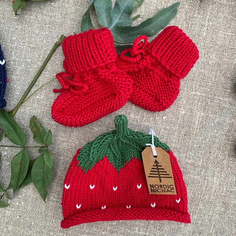 Booties and Strawberry hat in red, see other listing for strawberry hat