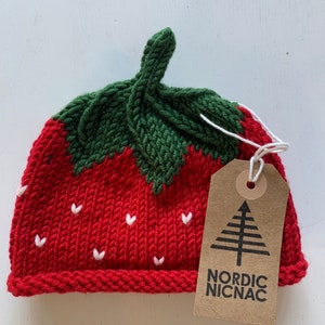 STRAWBERRY HAT Newborn to Adult Sizes Red Pure Merino Wool image 7