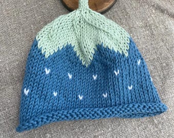 BONNET EN COTON BLEUETS - Tailles nouveau-né à adulte - Bleu