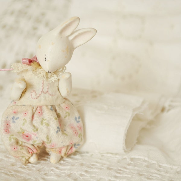 On Sale! OOAK Art Doll Bunny M - Mixed Media - Vintage styled - Miniature