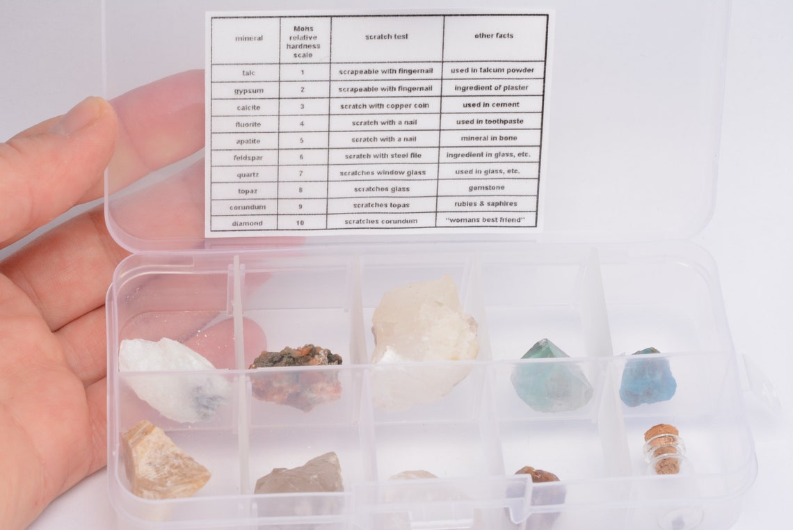 MOHS MINERAL HARDNESS Test Kit Scale Set Box Crystals Etsy