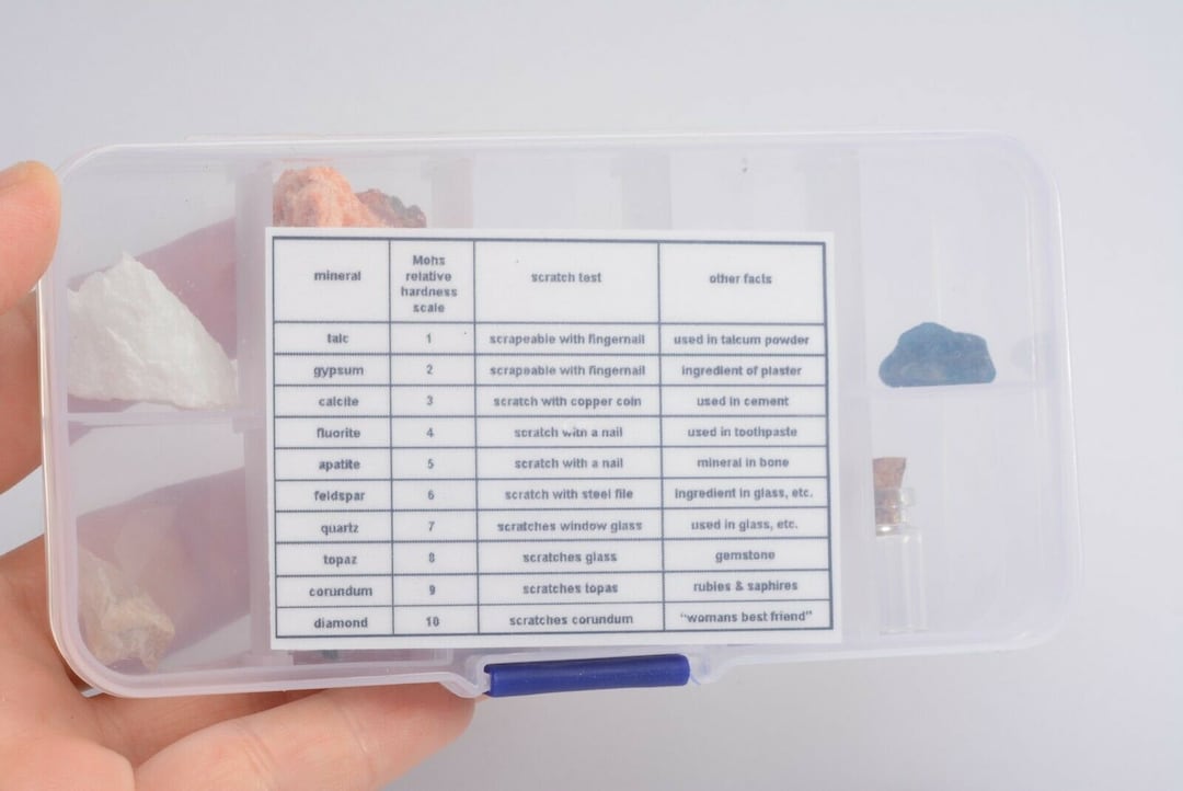 MOHS MINERAL HARDNESS Test Kit Scale Set Box Crystals Specimens Rocks