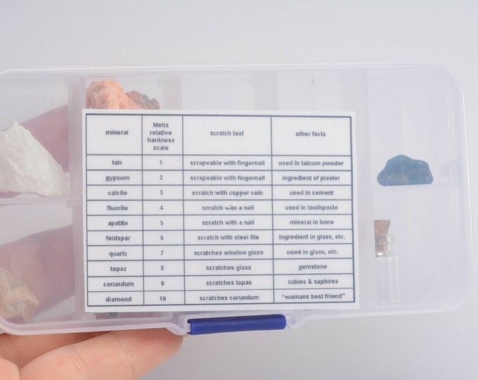 MOHS MINERAL HARDNESS Test Kit Scale Set Box Crystals Specimens Rocks