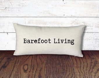Thought Pillow - Barefoot Living.   decorative pillow, gift idea (beach house decor, shabby chic pillow, word pillow, typewriter typography)