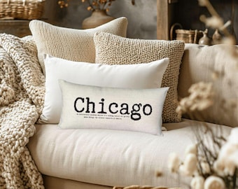 Chicago - Chicago Pillow, Chicago, city pillow, original poetry, chicago art, gift idea, typewriter font, shabby chic pillow, word pillow