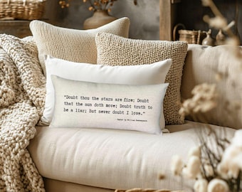 Thought Pillow - "But never doubt I love." Hamlet by William Shakespeare - Gift idea, typewriter font, pillow, typewriter pillow, poetry