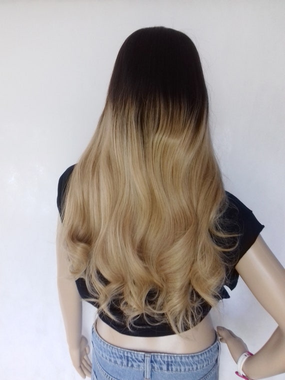 Prestige U Part 3 4 Clip In Hair Extension Dip Dye Brown To Blonde Standard Size 24 Inches Long Wig Wigs Human Hair Wigs