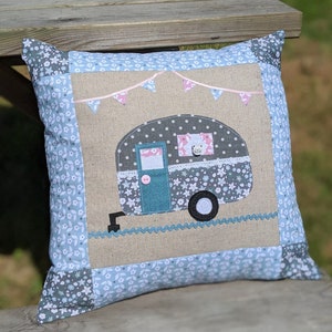 PDF DIGITAL DOWNLOAD Applique Caravan Cushion with zip back sewing pattern