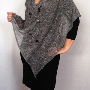 black and white Women Poncho linen Cape women's Coat Bordeaux linen melanze black and white Linen Poncho Feminine exclusive hippie style