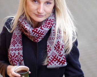 Knitted Infinity Scarf,,Loop Scarf, Infinity Scarf Knit, , Hand Made Scarves, Knit Scarf, Unique Handmade Scarves Latvian Scarf - Unisex. S