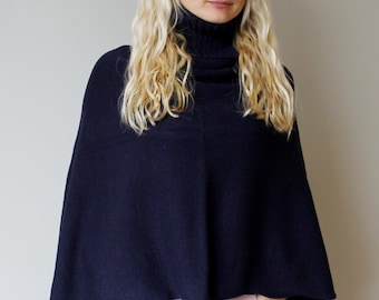 Wool Poncho Coat with collar / Women Cape Coat / wool Poncho Coat Long Sleeve Trench Coat Wool Vest