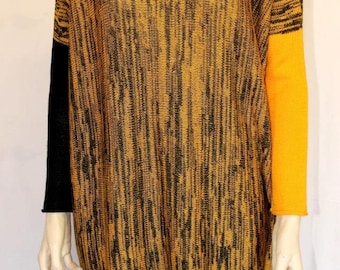 Long knit tunic with different color sleeves Tunic black and yellow , sleeves of different colors. Cocoon tunic. Tunic length. Oversize