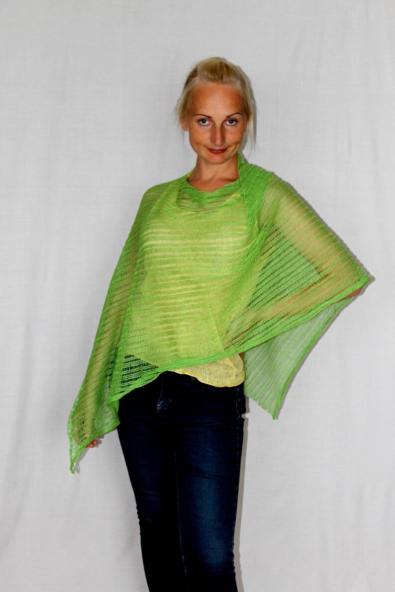 New Summer Ponchos women pure linen poncho Linen green knitted | Etsy