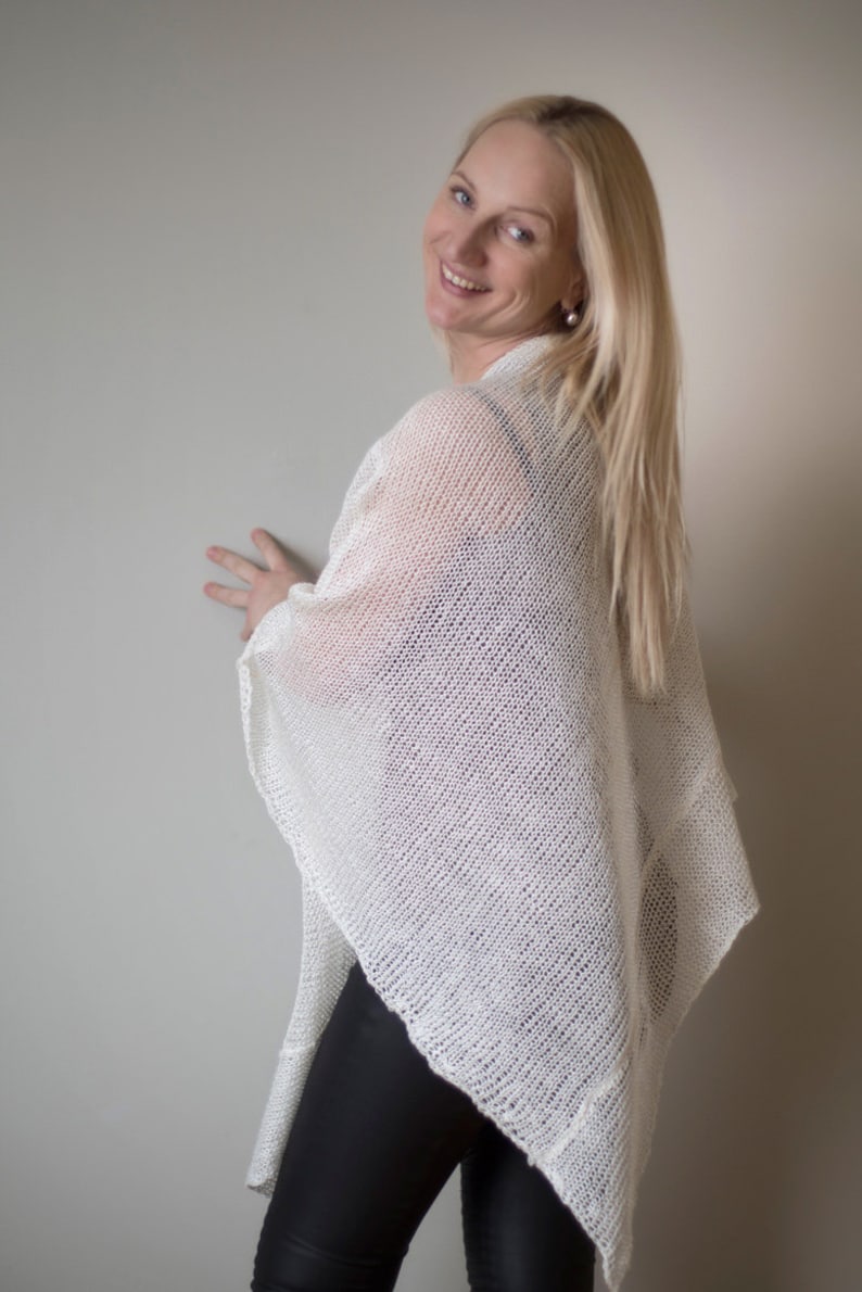 Summer Ponchos Women Pure Linen Poncho Linen White Knitted Scarf White
