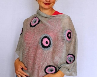 poncho avec fleurs feutrées/lin Pancho tricoté lin maternité cadeau de mariage en lin naturel pour femme lin mérinos Pancho poncho de lin