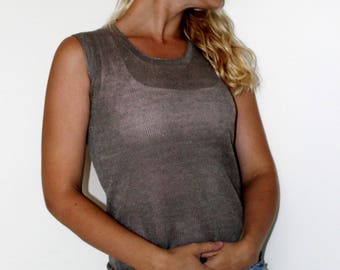New summer linen top- women linen naturale gray blouse for woman,knitted linen top,linen tops,linen clothing,eco friendly, summer clothes