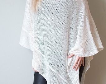 Post periode uitdrukken Summer Ponchos women pure linen poncho Linen white knitted - Etsy België