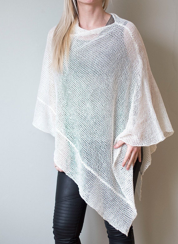 Summer Ponchos Women Pure Linen Poncho Linen White Knitted