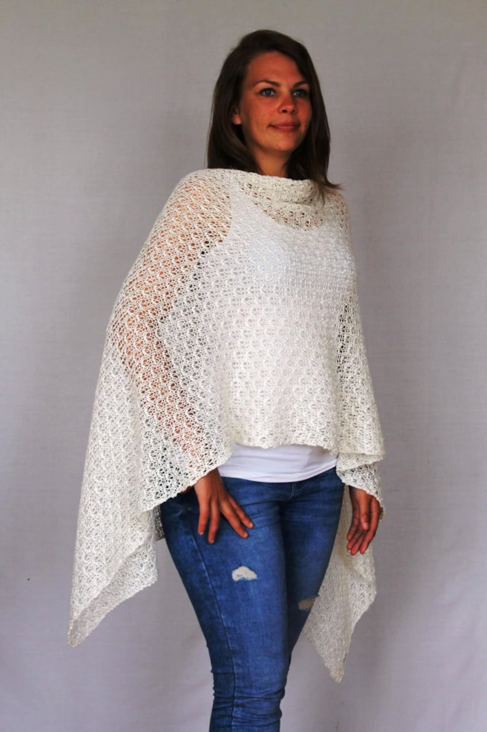 Summer Ponchos Women Pure Linen Poncho Linen White Knitted Etsy