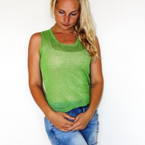 New summer linen top green women linen Linen blouse for woman,knitted linen top,linen tops,linen clothing,eco friendly, summer clothes image 4