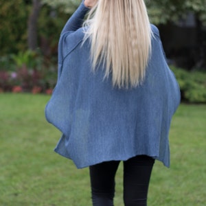 Wool cape with hand warmers denim blue melange wool poncho cap with hand warmers wool scarf capdenim blue melange image 7