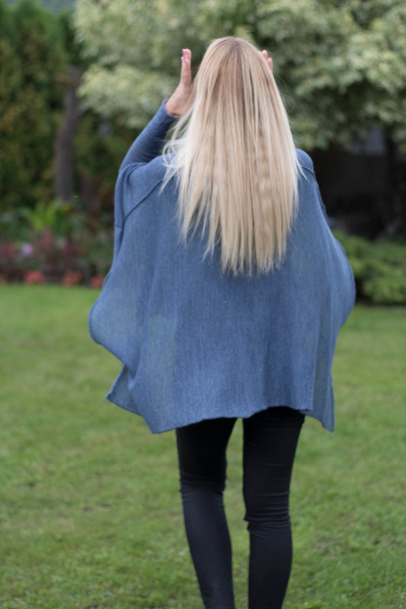 Wool cape with hand warmers denim blue melange wool poncho cap with hand warmers wool scarf capdenim blue melange image 7