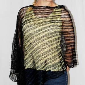Damesponcho, zwarte poncho sjaal, linnen poncho zwarte cape zwarte trui gebreide poncho linnen poncho lenteponcho