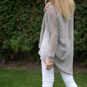 Chunky linen Sweater, Hand Knitted Cardigan forlinen, Women Casual Oversize Sweaters