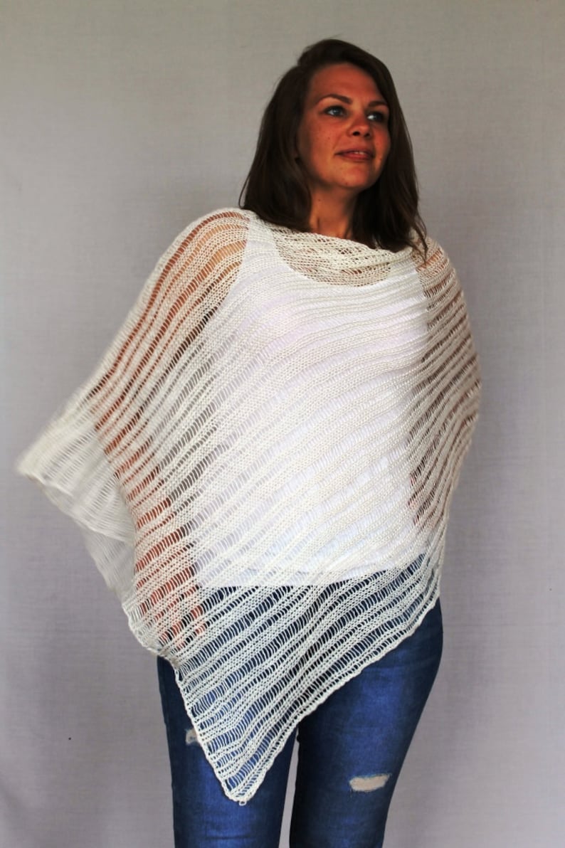 Summer Ponchos Women Pure Linen Poncho Linen White Knitted Etsy