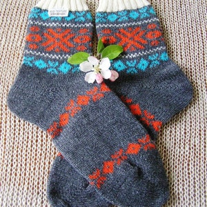 Hand Knit Wool Socks Christmas Reindeer Scandinavian Nordic Knit Wool SocksHand Knit Wool Socks patterned socks Christmas