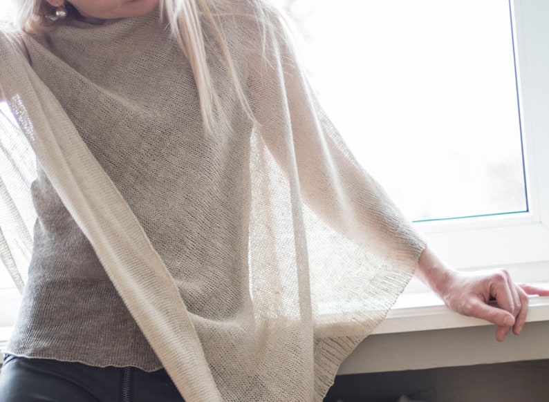 Summer Ponchos women pure linen camel poncho Linen grey beige knitted scarf white Cape Top Wedding Summer Womens Boho women poncho Gifts image 4