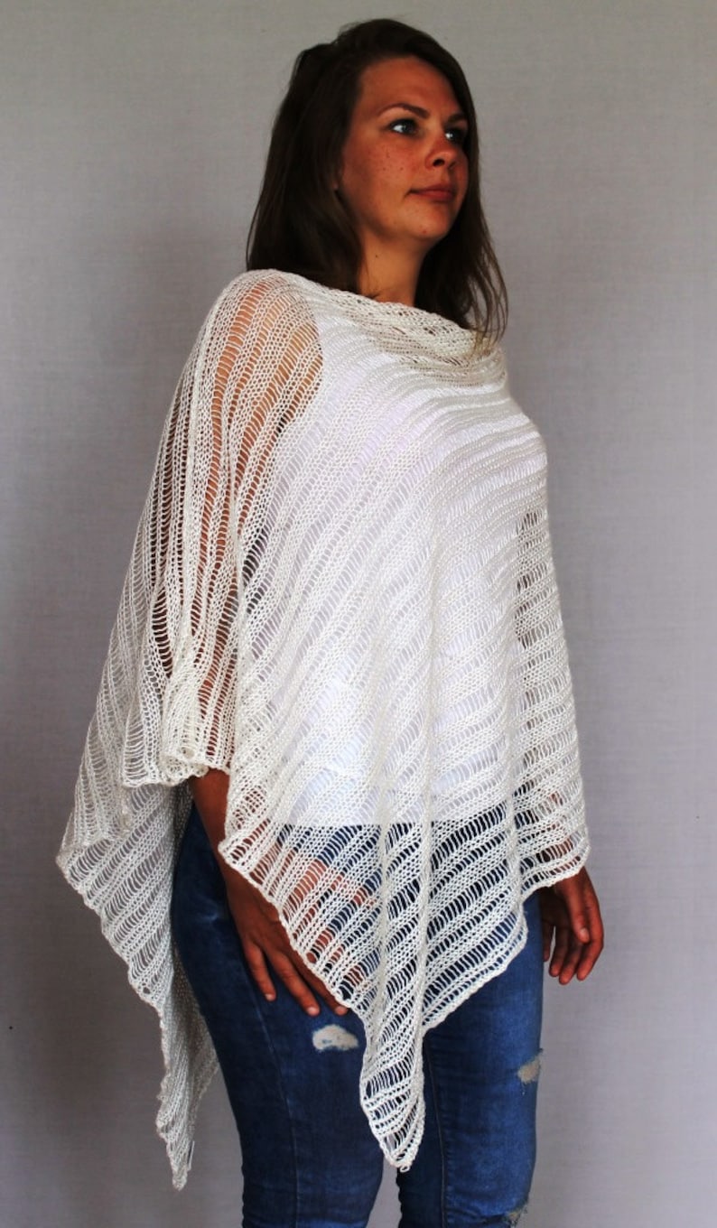 Summer Ponchos Women Pure Linen Poncho Linen White Knitted Etsy