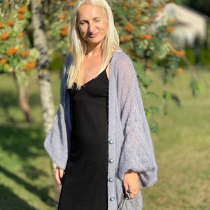 Oversized Mohair and silk Cardigan,chunky knit bomber , Puffy Cardigan, Cardigan with belt, Chunky Knit, Balloon sleeves bomber knitted